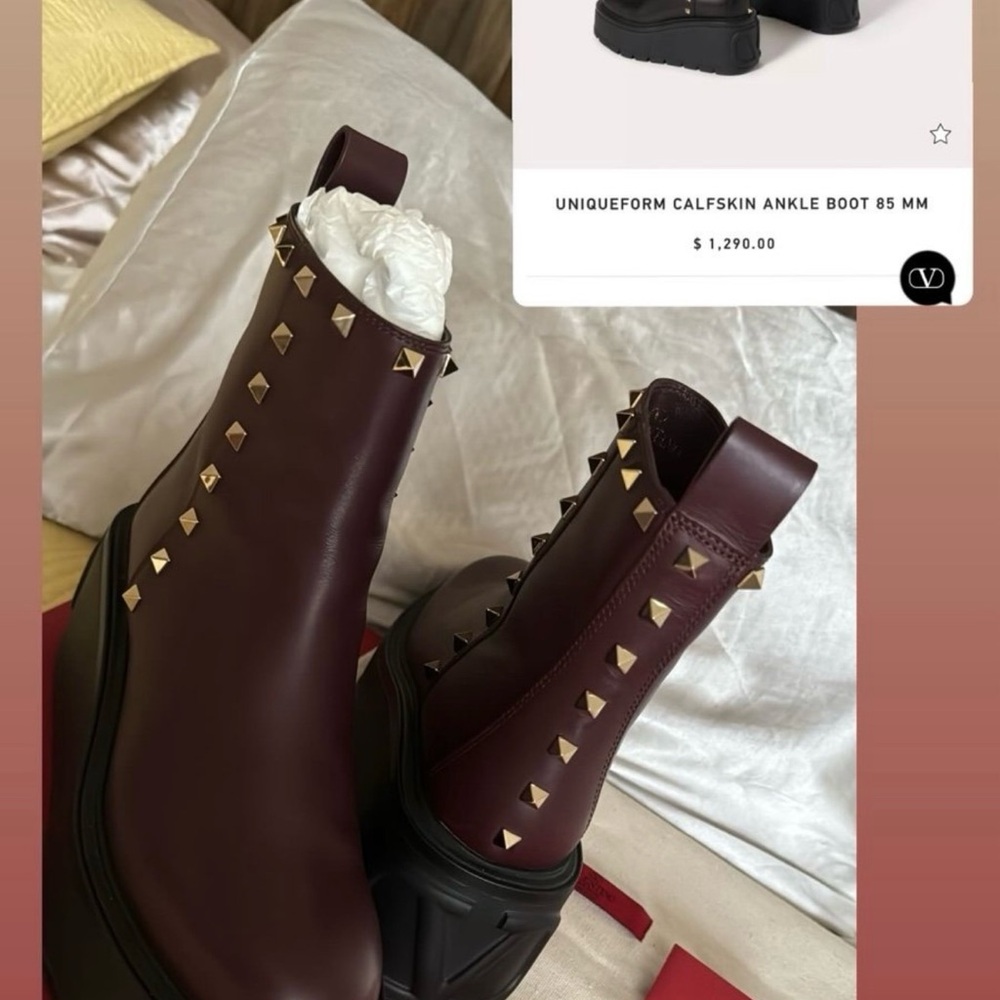 Valentino Burgundy Calfskin Ankle Boots